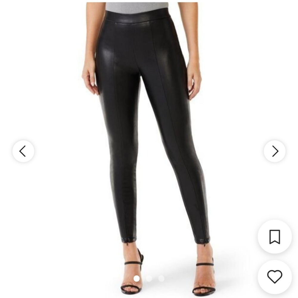 Sofia Vergara Rosa Jegging Black Faux Leather Skinny Zip Hem Pull On High Rise